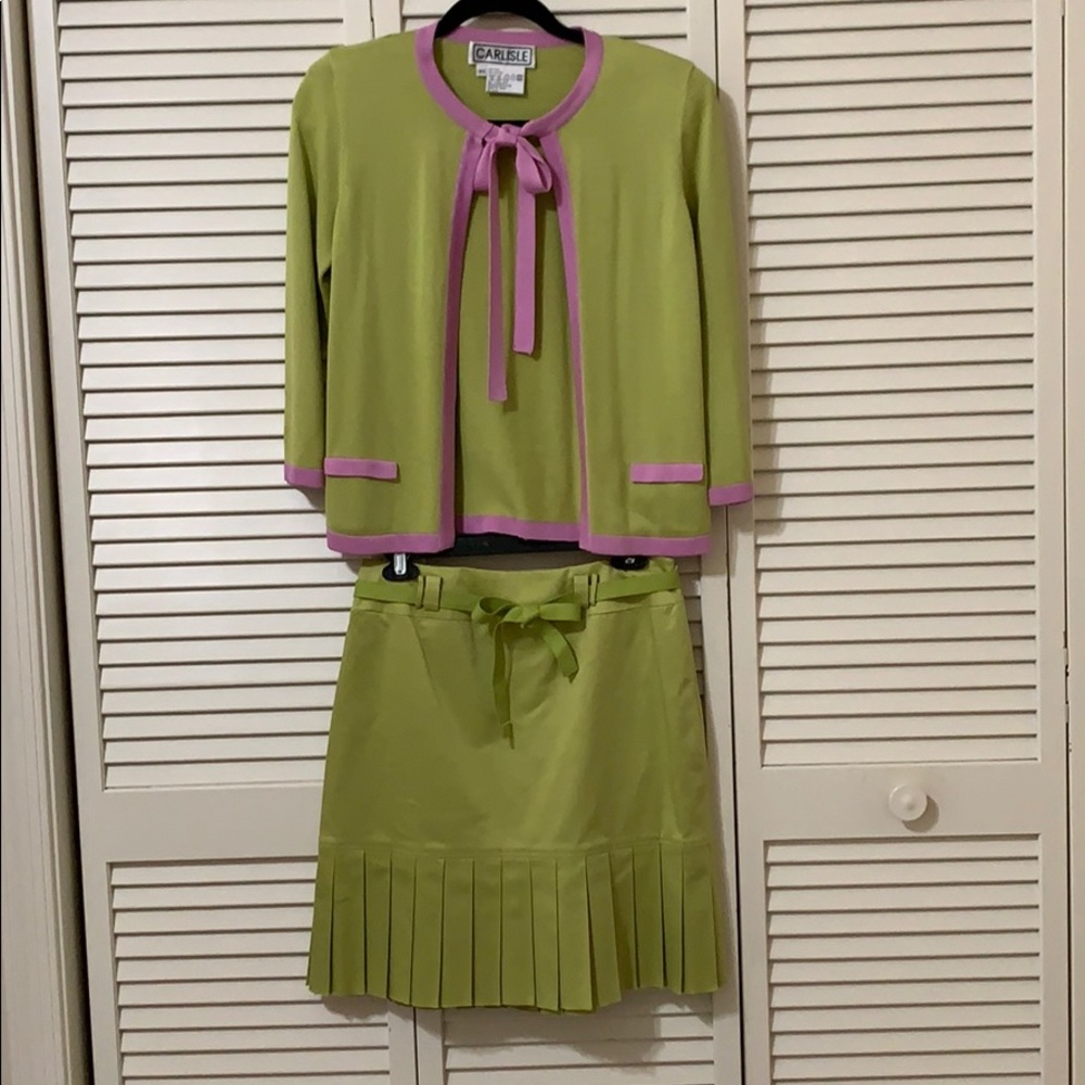 Carlisle green skirt set with pink trim